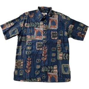 VTG. Tori Richard Men's Blue Patterned Shirt - Aloha Hawaiian Button-Up Sz L